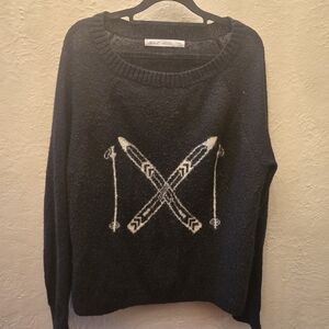 Woolrich Ski Sweater Black Wool Blend Alpine Lodge Graphic XL